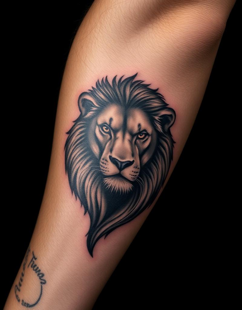 Realistisches Löwen-Tattoo auf dem Unterarm
