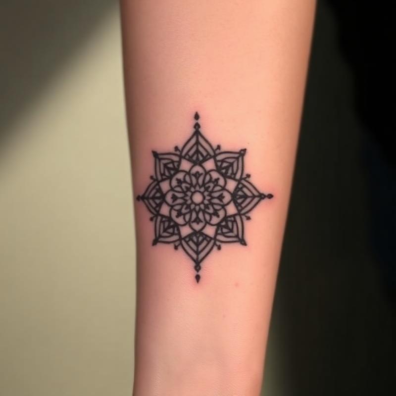 Geometrisches Mandala-Tattoo auf dem Unterarm
