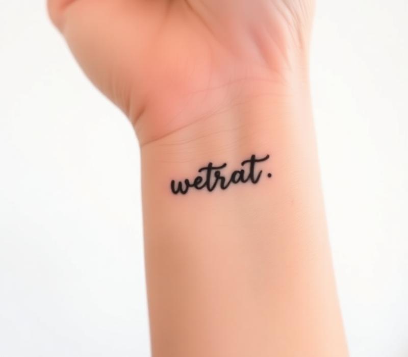 Feines Lettering-Tattoo am Handgelenk